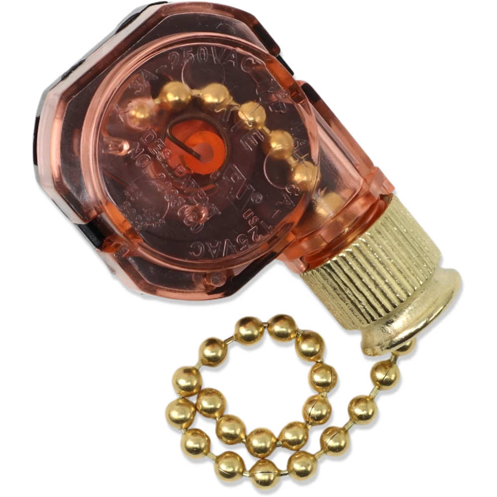 KTE 3089 Circuit B 3 Speed 4 Wire Fan Pull Chain Switch - Brass