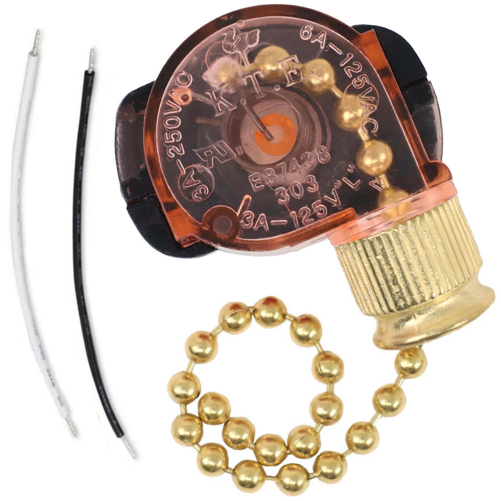 KTE  E87438 303 2 Wire Pull chain Light Switch Replacement - Brass with 2 Wires