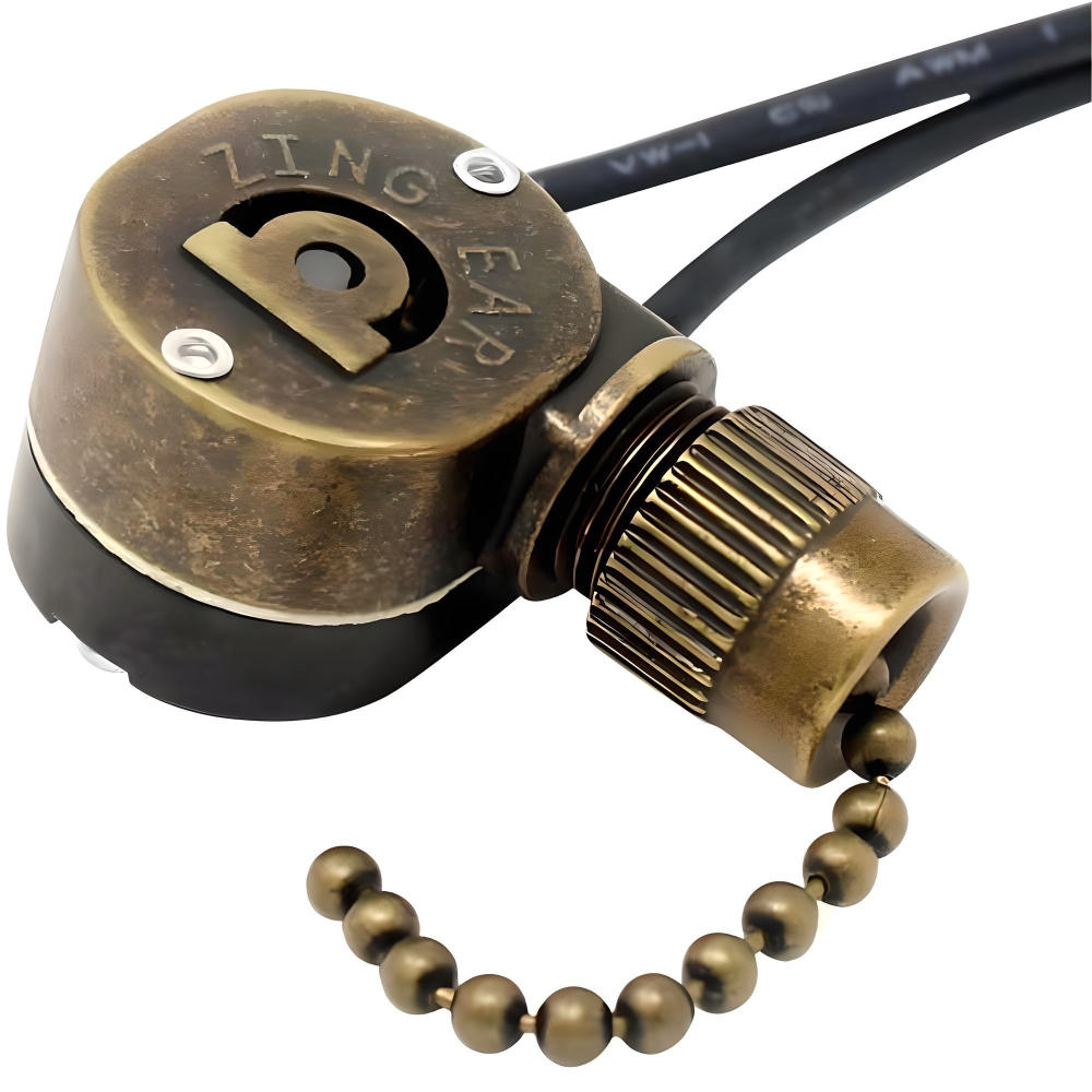 Zing Ear ZE-109M E89885 2 Wire Pull chain Light Switch Replacement - Antique Brass