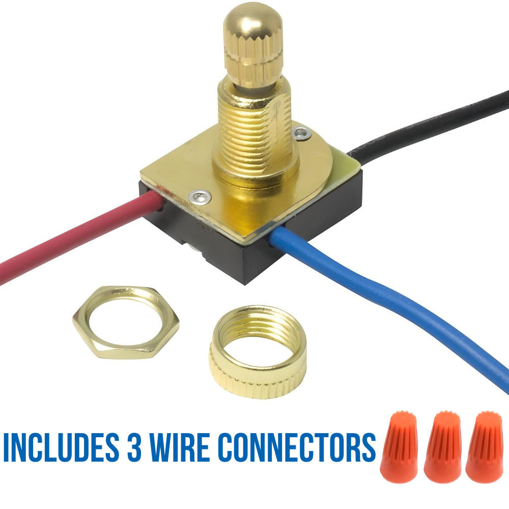 Zing Ear ZE-116M 3-Way 3-Wire Rotary Lamp Light Switch - 3/8" Shank with 3 wire connectors