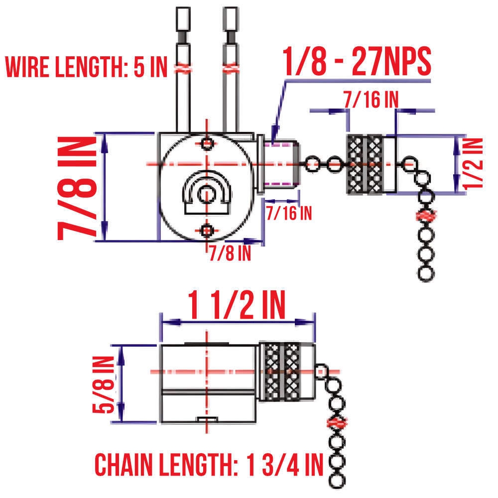 Zing Ear ZE-109M E89885 2 Wire Pull chain Light Switch Replacement - Dimensions