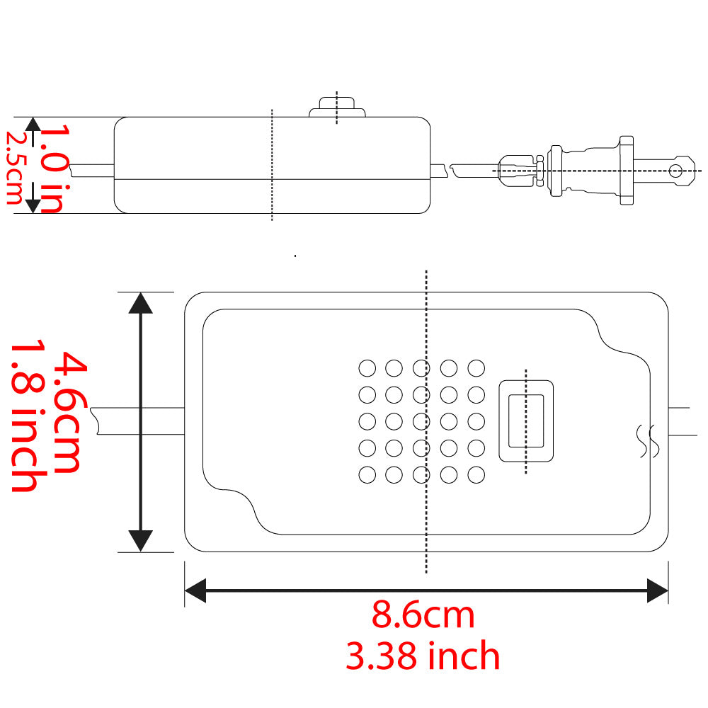Zing Ear WLD-01 plugin lamp foot switch for floor lamps - dimensions