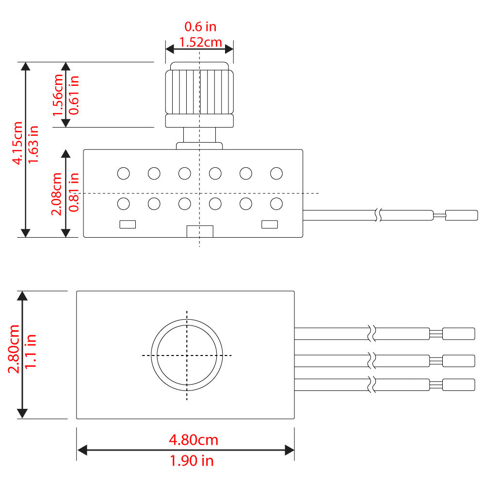 Zing Ear ZE-03-1 variable speed controller switch and lamp dimmer - dimensions