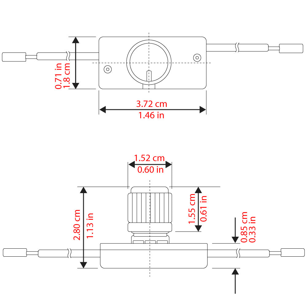 Zing Ear ZE-256 rotary lamp dimmer switch - dimensions