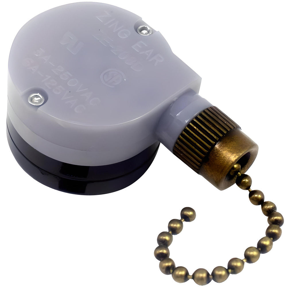 Zing Ear ZE-208D 5-8 Wire 3 Speed Fan Pull Chain Switch