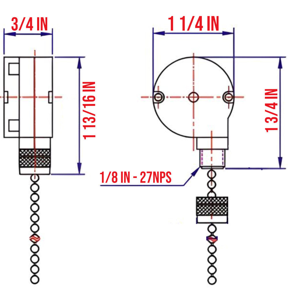 ZE-208S0 Four Position Pull Chain Fan Direction Switch - Nickel Finish