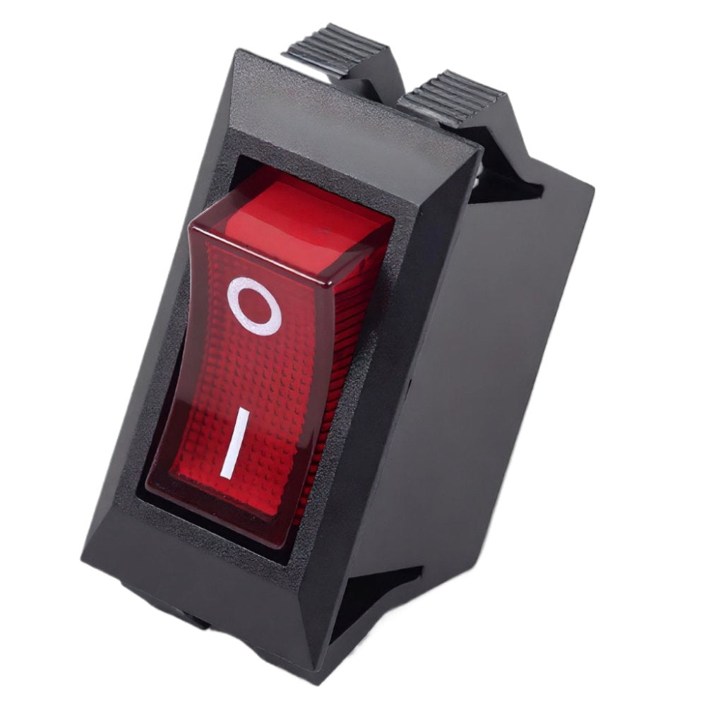 Red rocker switch with 'On' and 'Off' labels on a white background