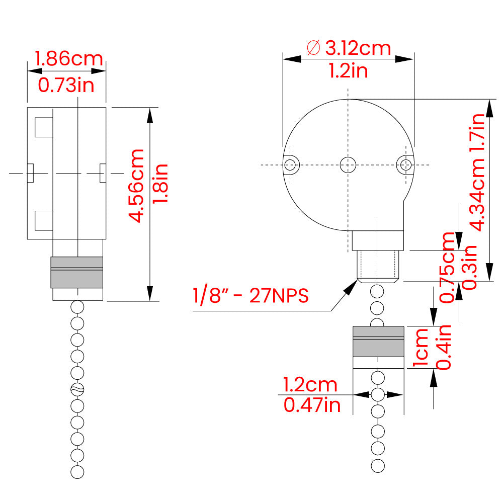 Zing Ear ZE-208S fan 3 speed switch  - dimensions