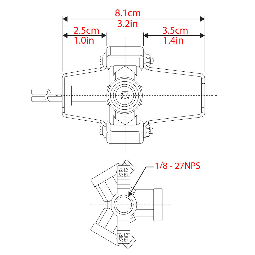 Zing Ear ZE-301T Lamp Holder 3 Light Socket with Metal Bracket - dimensions
