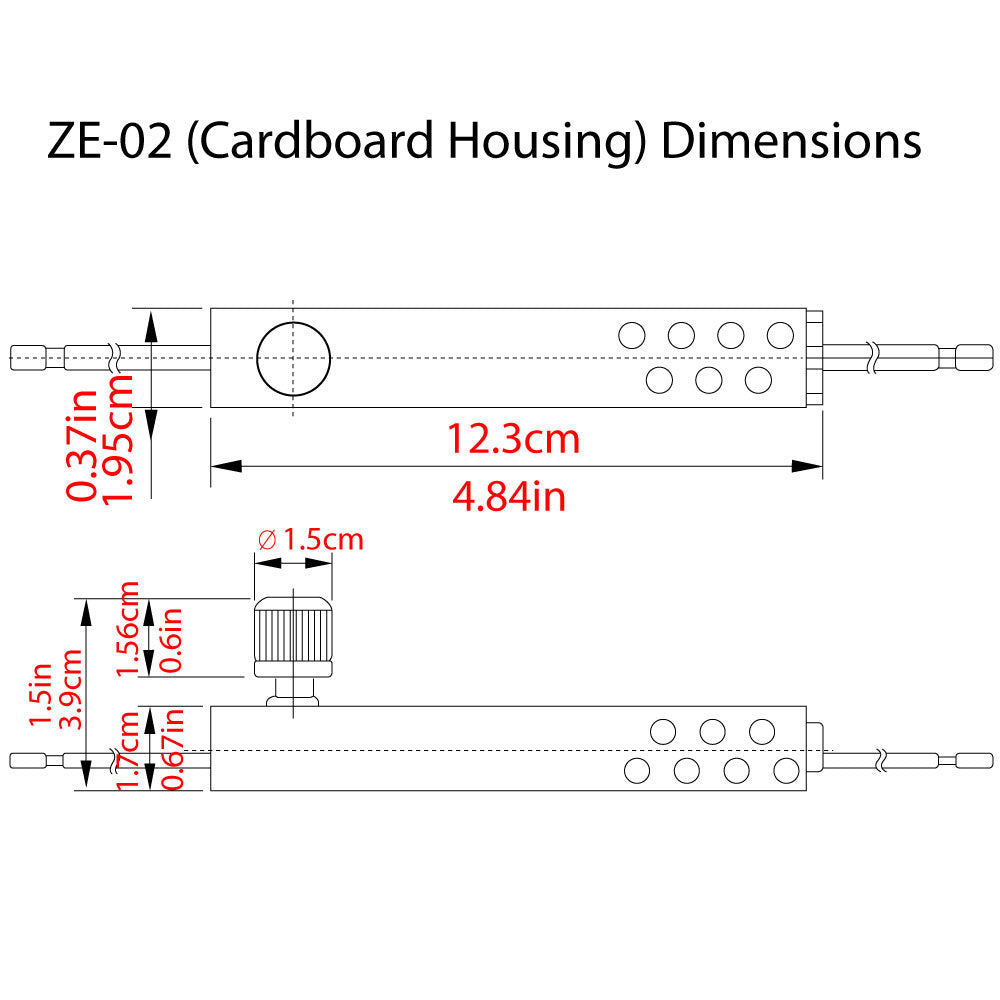 Zing Ear ZE-02 inline rotary pole lamp dimmer switch - cardboard housing dimensions