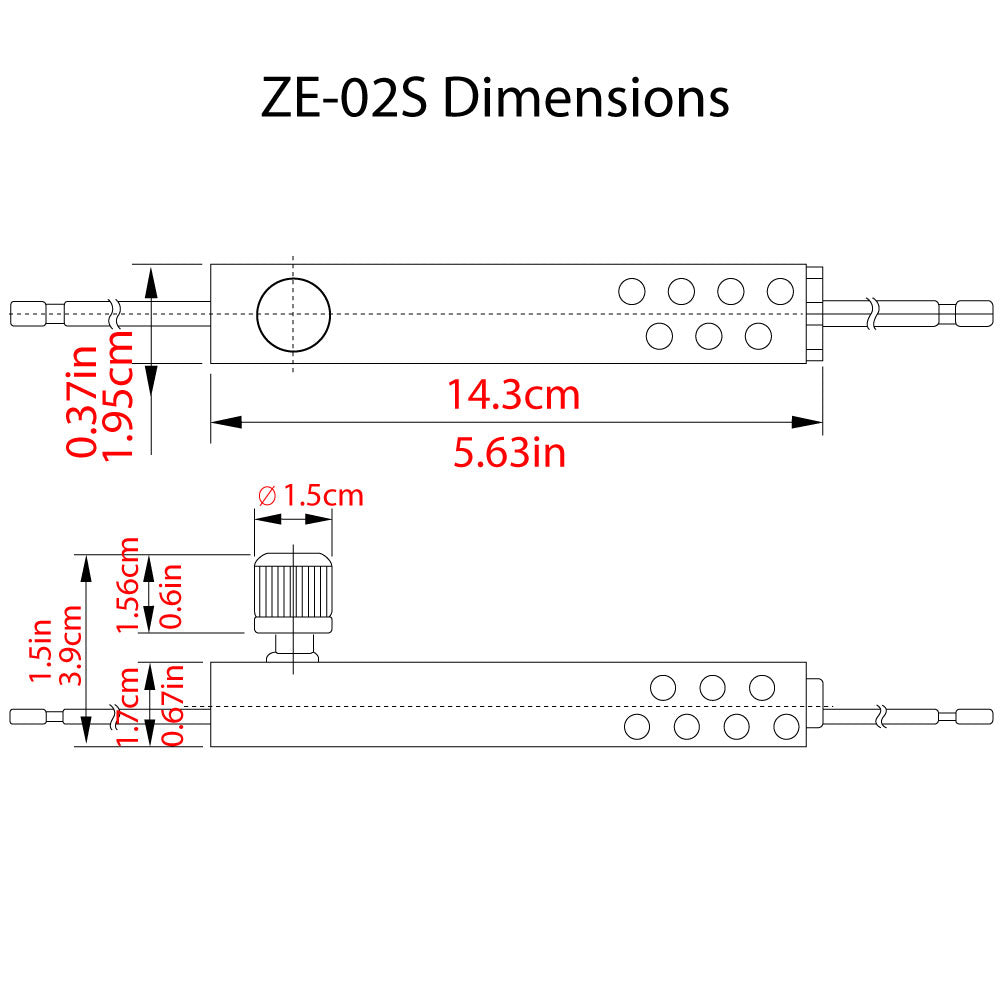 Zing Ear ZE-02S rotary pole lamp dimmer switch - dimensions