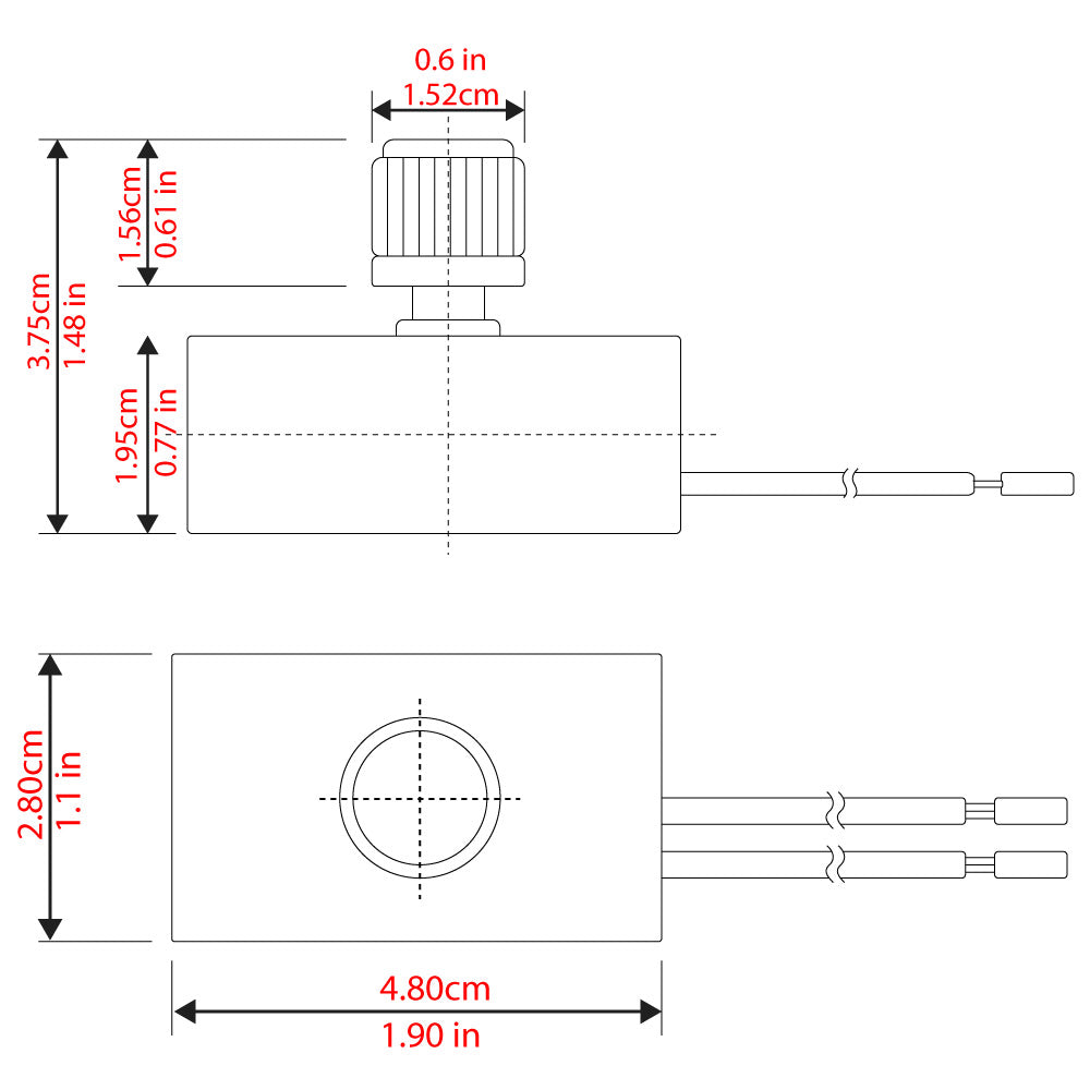 Zing Ear ZE-03 rotary table lamp dimmer switch - dimensions