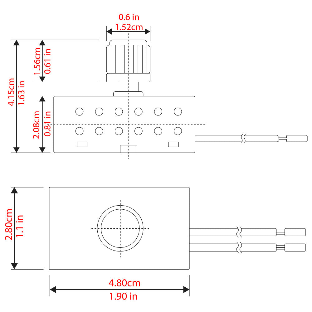 Zing Ear ZE-03A lamp dimmer and speed controller switch - dimensions