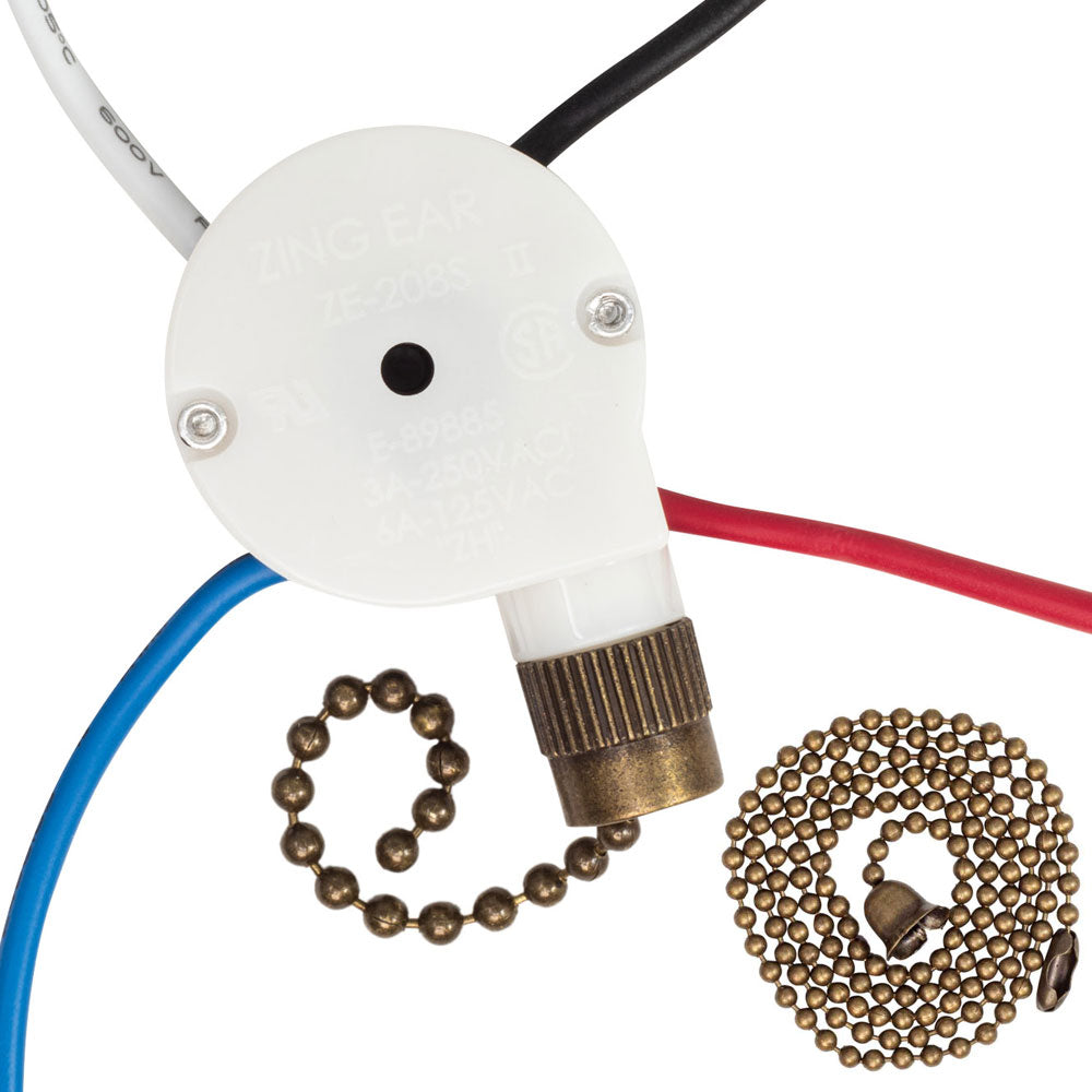 Zing Ear ZE-208S fan 3 speed switch with 4 wires  - antique brass