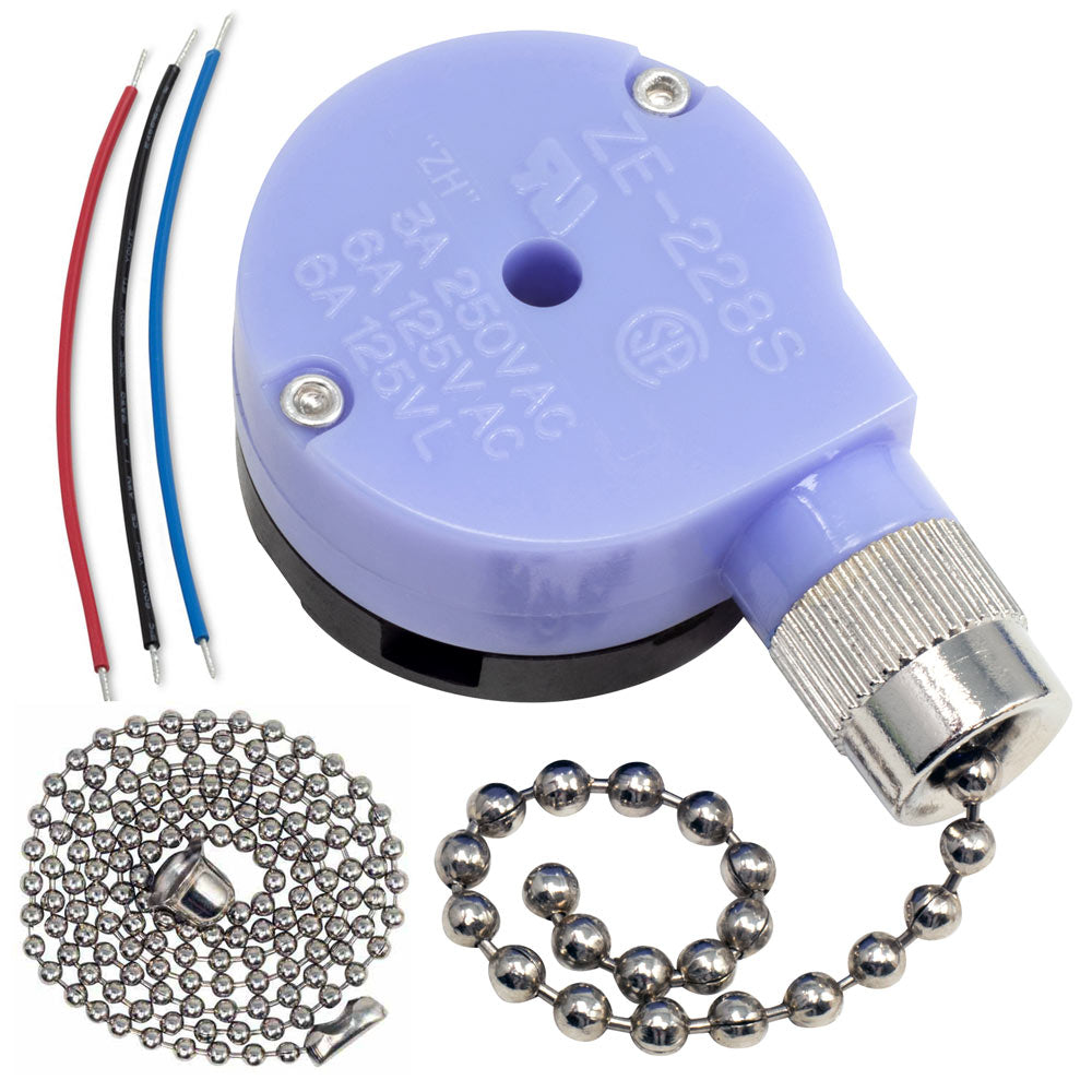 Zing Ear ZE-228S 2 speed fan switch - nickel with 3 wires