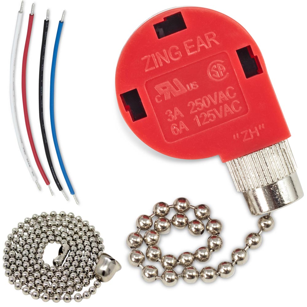 Zing Ear ZE-268s1 3 speed ceiling fan switch with 4 wires - nickel
