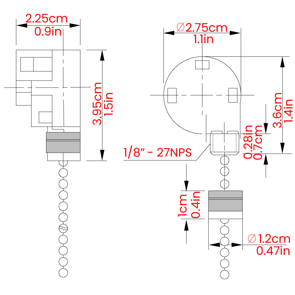 Zing Ear ZE-268S2 3 speed 4 wire fan switch - dimensions