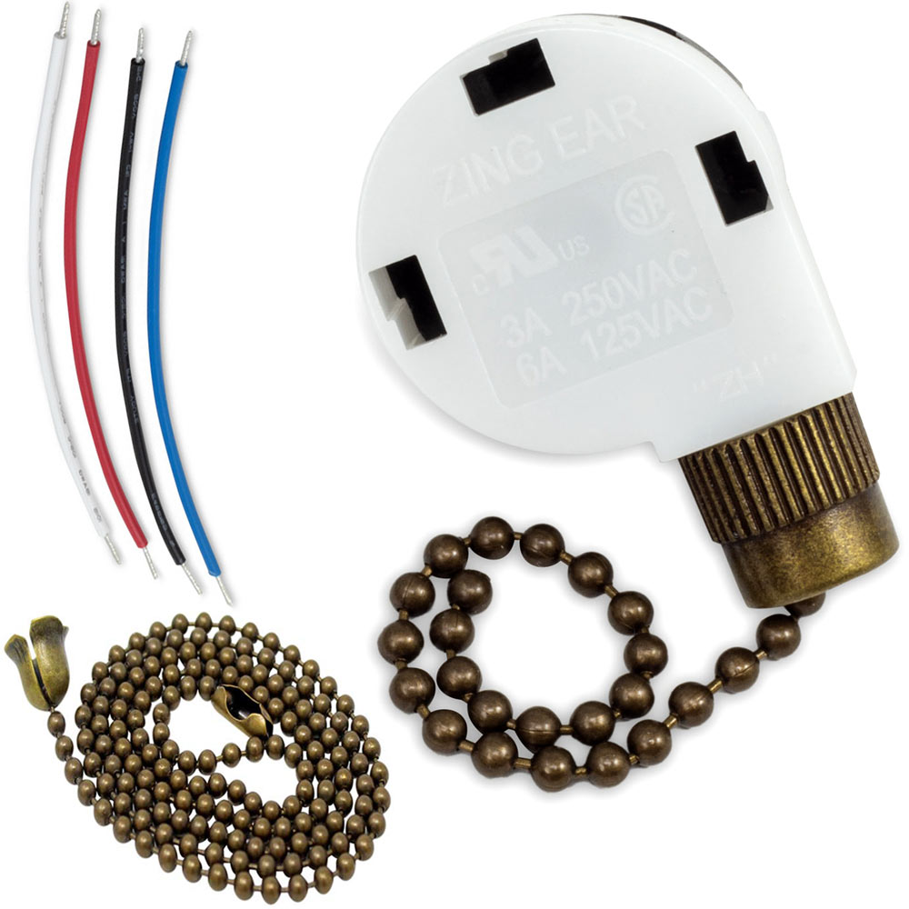 Zing Ear ZE-268S2 3 speed 4 wire fan switch with 4 wires - antique brass