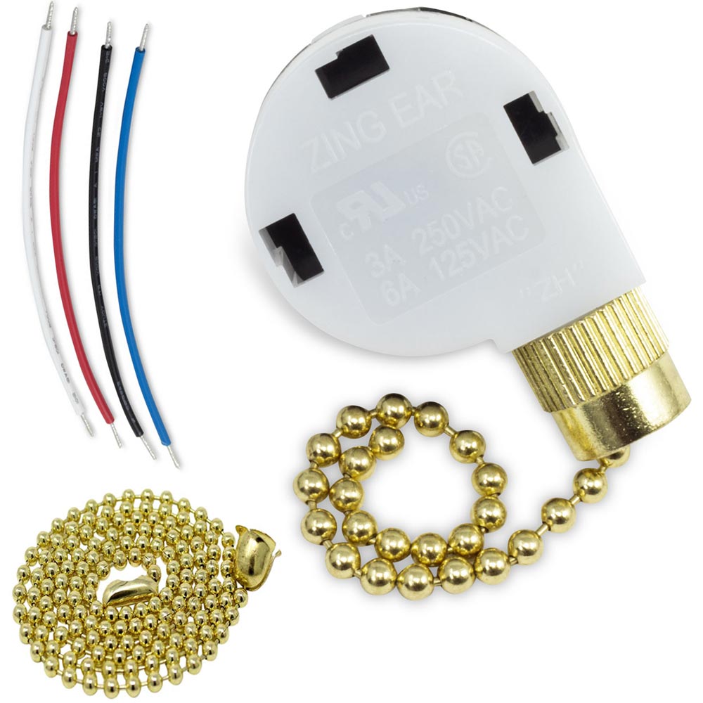 Zing Ear ZE-268S2 3 speed 4 wire fan switch with 4 wires - brass