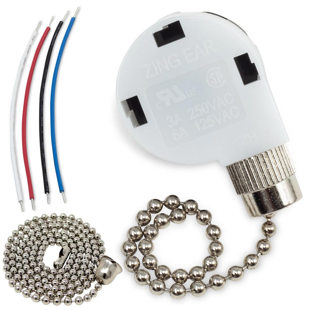 Zing Ear ZE-268S2 3 speed 4 wire fan switch with 4 wires - nickel