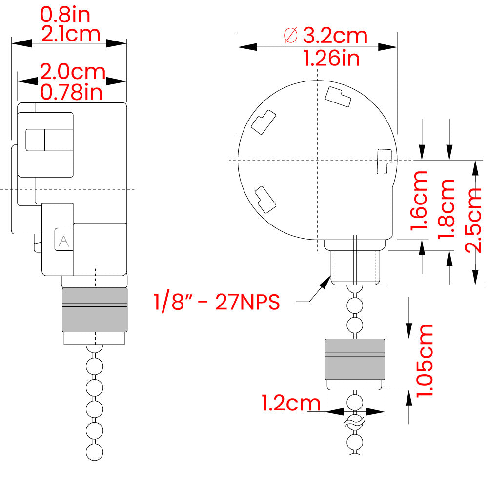 Zing Ear ZE-268s5 4 speed fan switch - dimensions