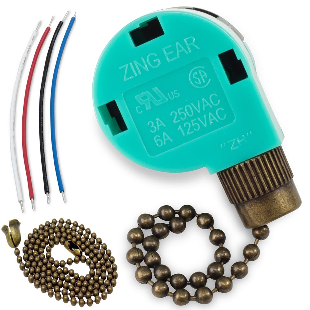 Zing Ear ZE-268S6 3 speed fan switch with 4 wires - antique brass
