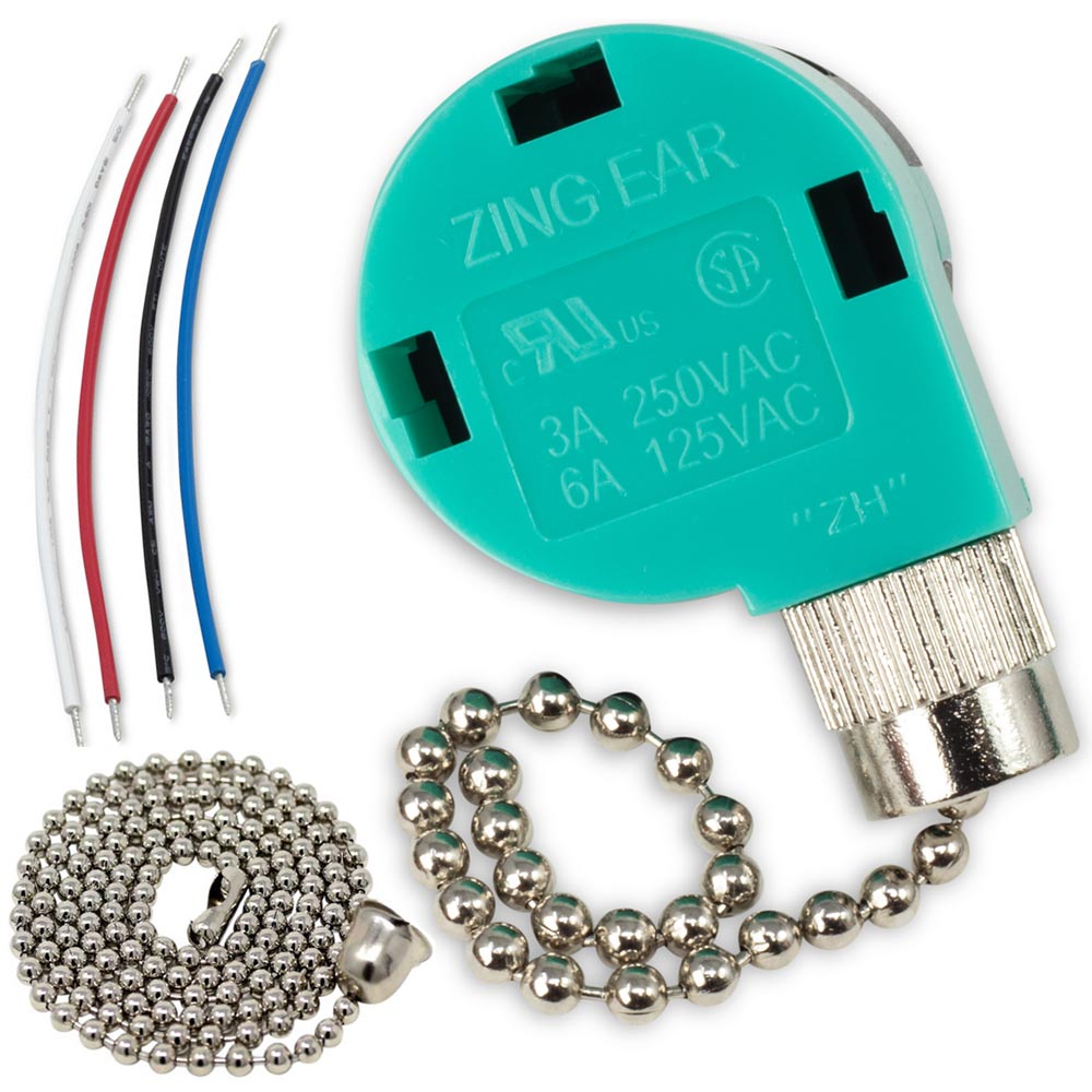 Zing Ear ZE-268S6 3 speed fan switch with 4 wires - nickel