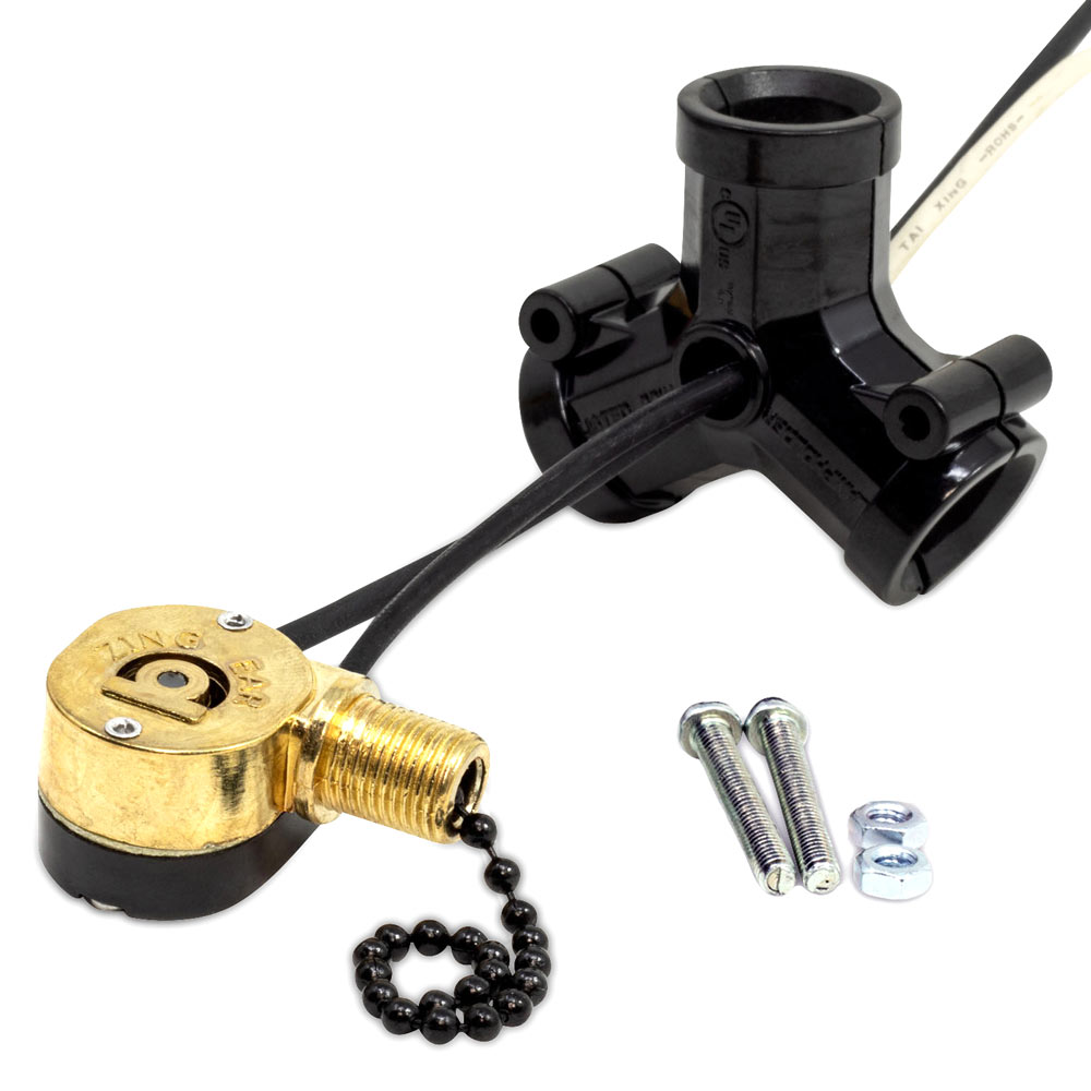Zing Ear ZE-301T Lamp Holder 3 Light Socket with ZE-109M Switch - Black
