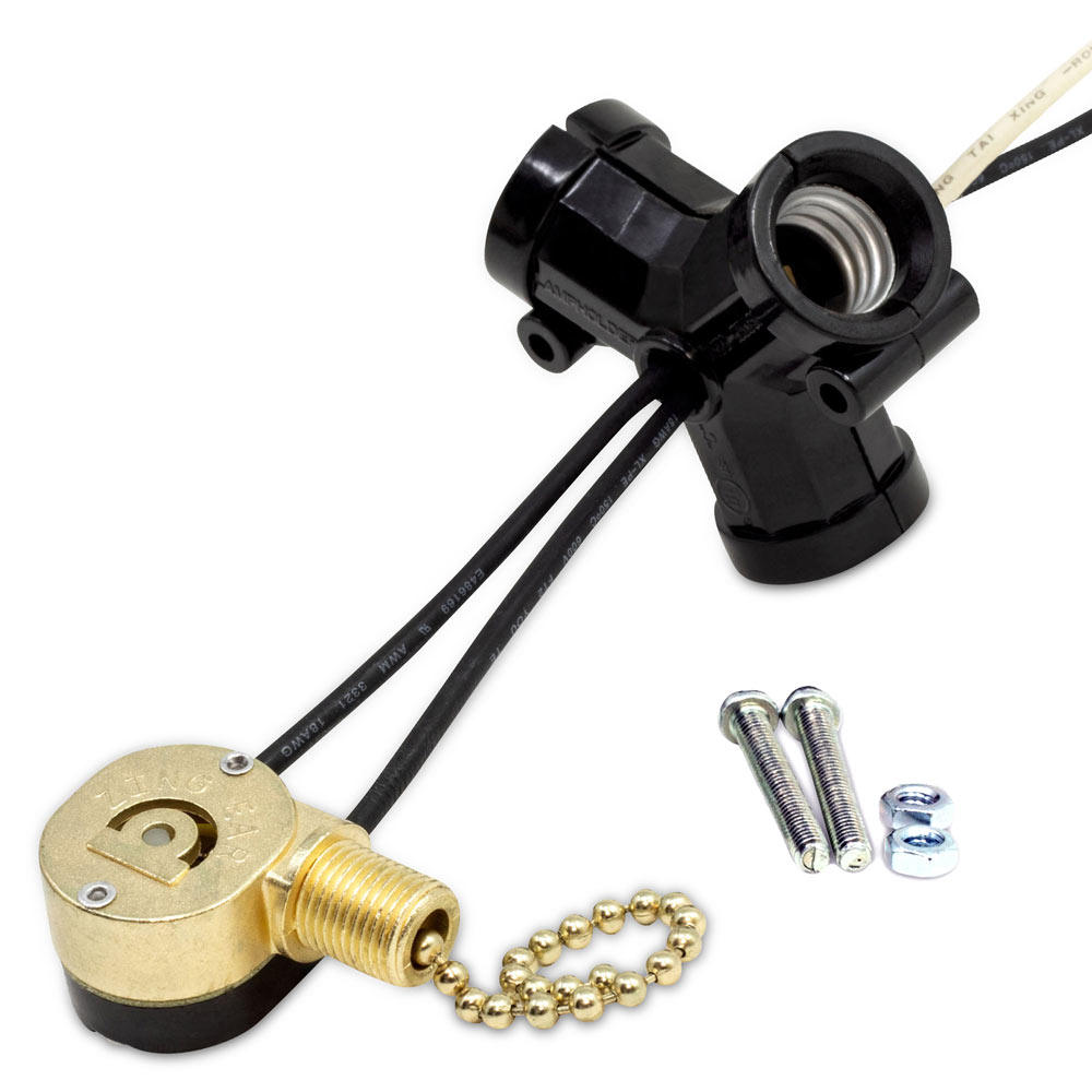 Zing Ear ZE-301T Lamp Holder 3 Light Socket with ZE-109M Switch - Brass