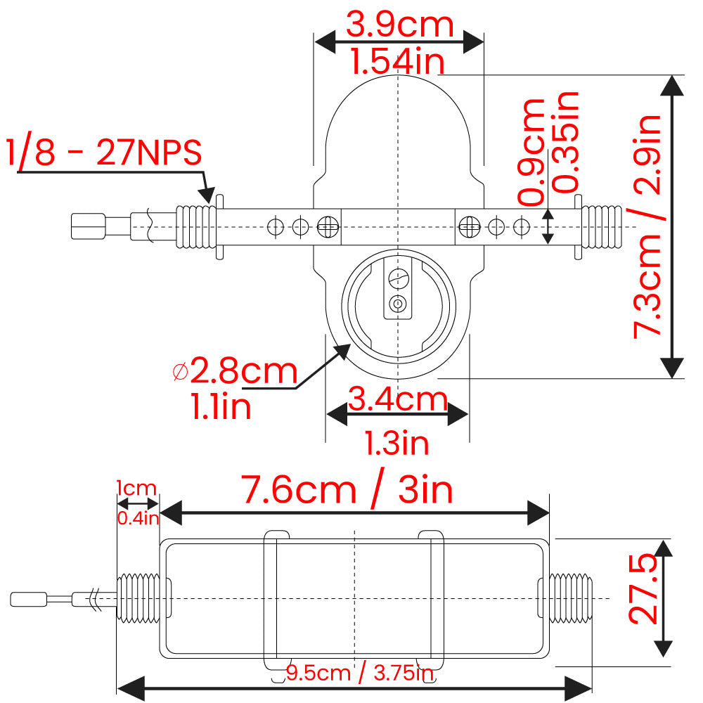 Zing Ear ZE-310D 2 Wire Lamp Holder Light Socket - dimensions