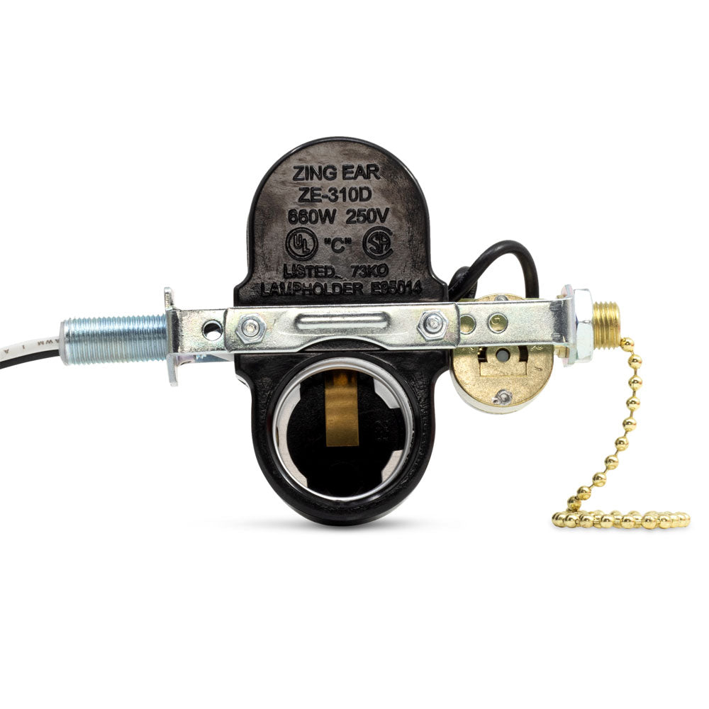 Zing Ear ZE-310D lamp holder light socket with ZE-109M switch - brass