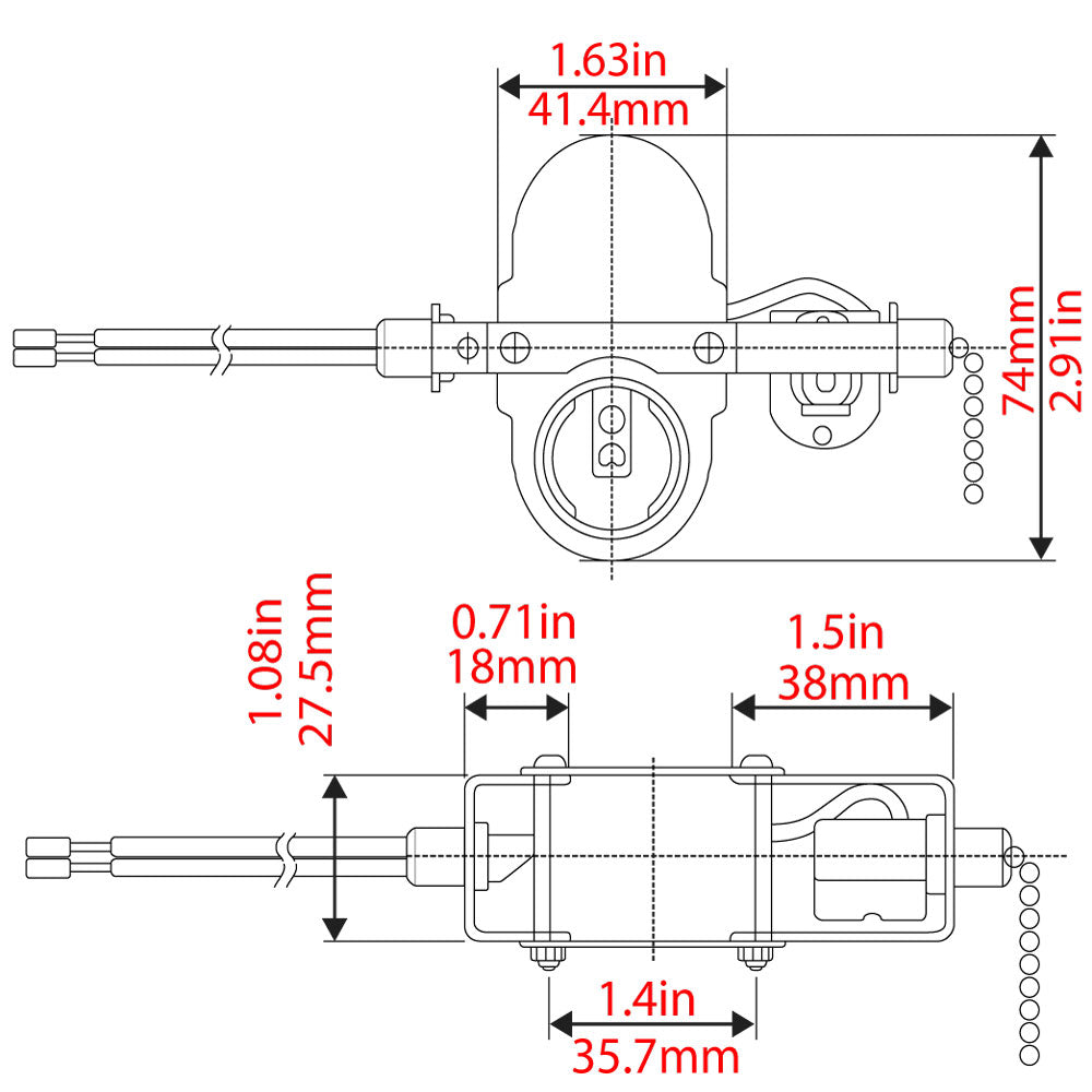 Zing Ear ZE-310D lamp holder light socket with ZE-109M switch - dimensions