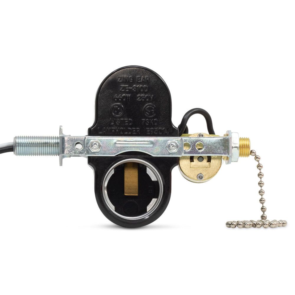 Zing Ear ZE-310D lamp holder light socket with ZE-109M switch - nickel